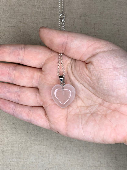 Rose Quartz Heart Pendant With 16” Chain