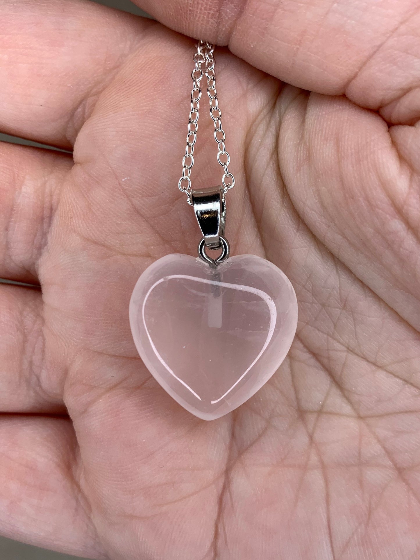 Rose Quartz Heart Pendant With 16” Chain