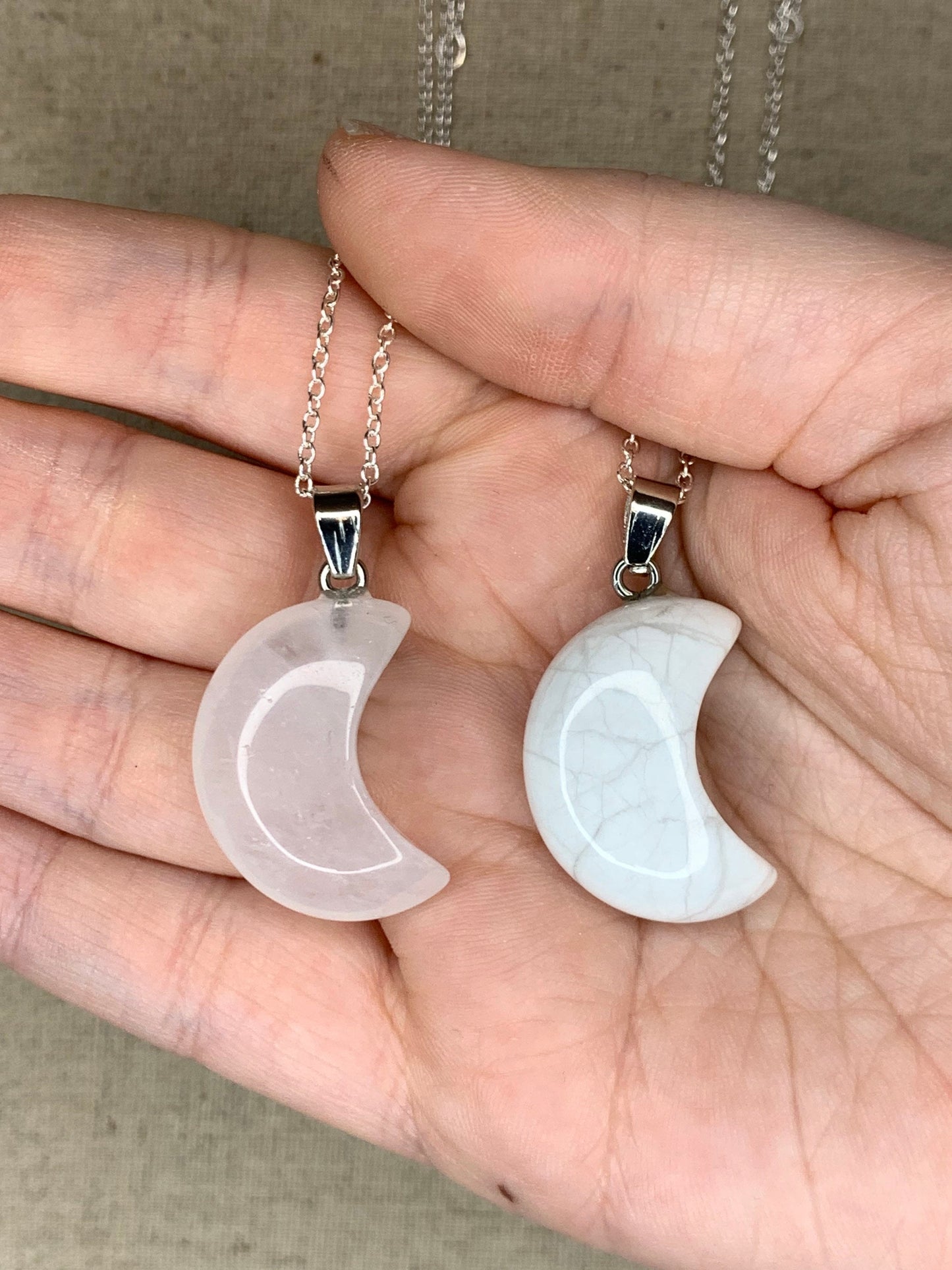 Crystal Moons Necklaces! Howlite and Clear Quartz on Silver Chain