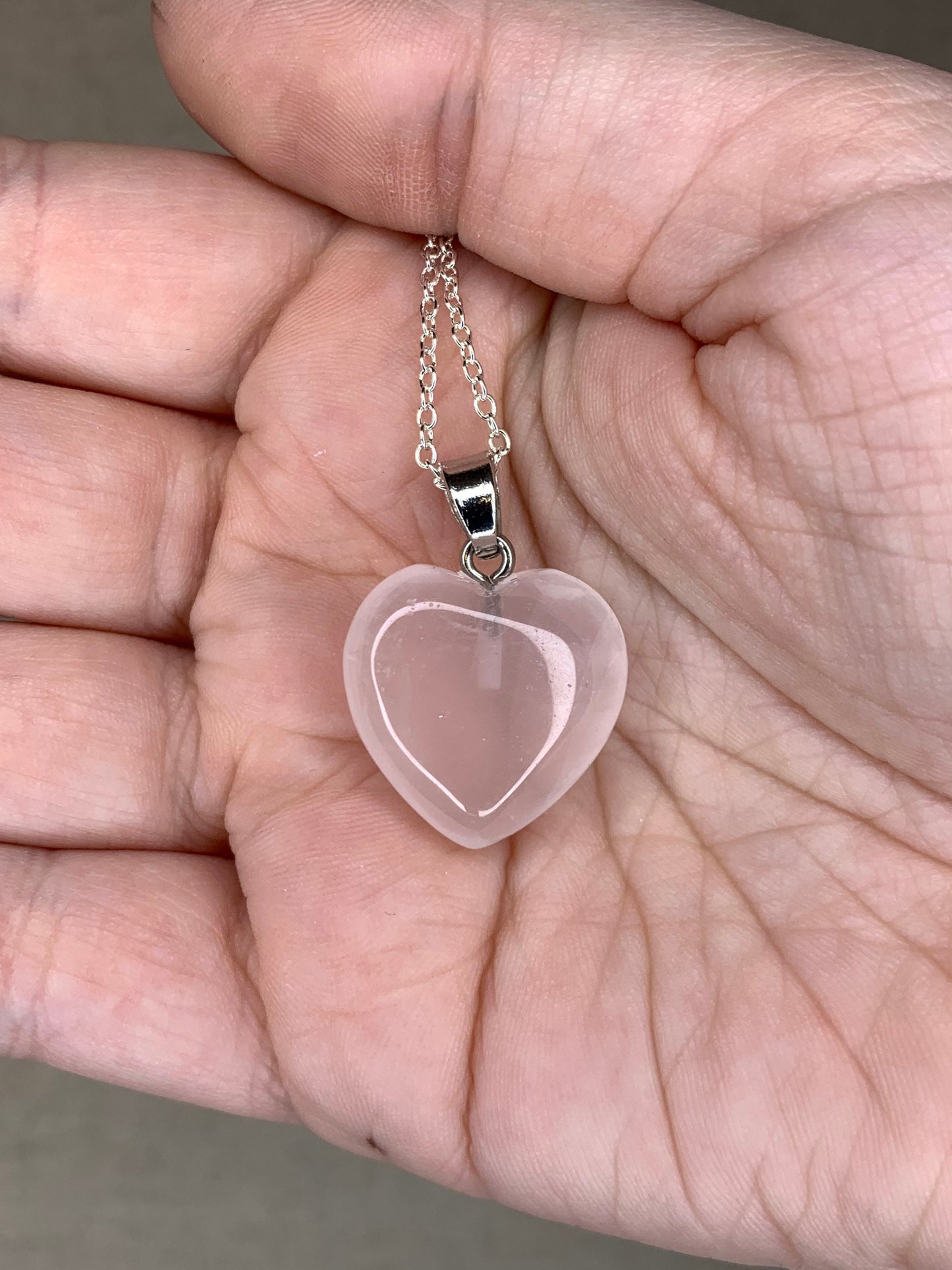 Rose Quartz Heart Pendant With 16” Chain