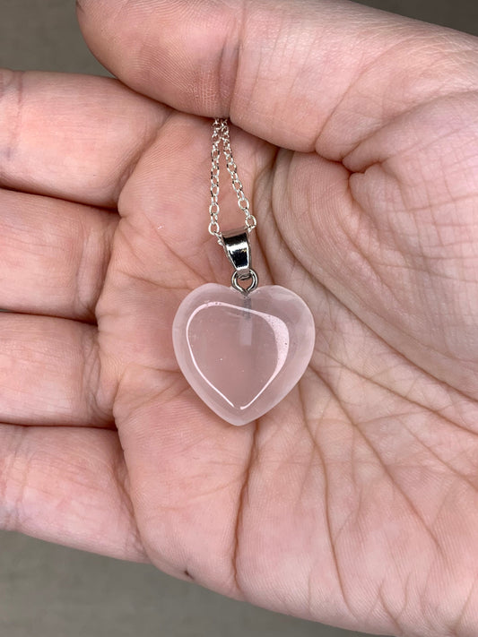 Rose Quartz Heart Pendant With 16” Chain