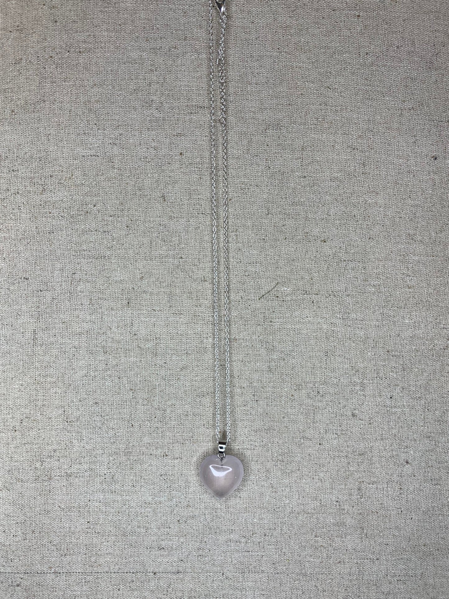 Rose Quartz Heart Pendant With 16” Chain