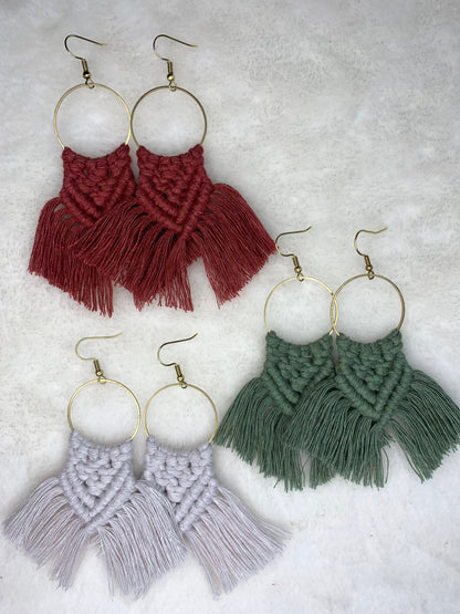 Handmade Macrame Hoop Dangle Earrings