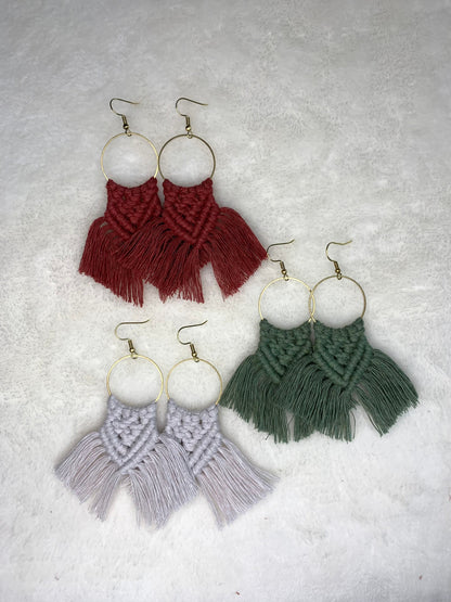 Handmade Macrame Hoop Dangle Earrings