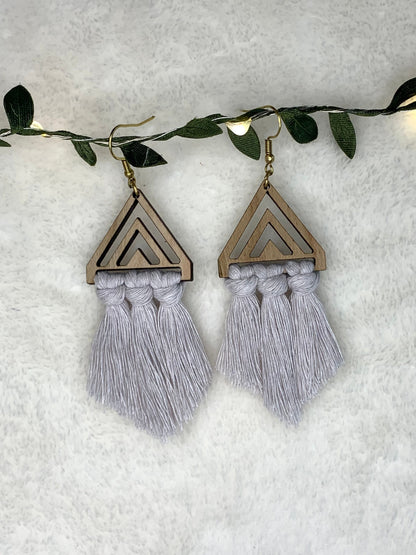 Handmade Wooden Macrame Triangle Earrings