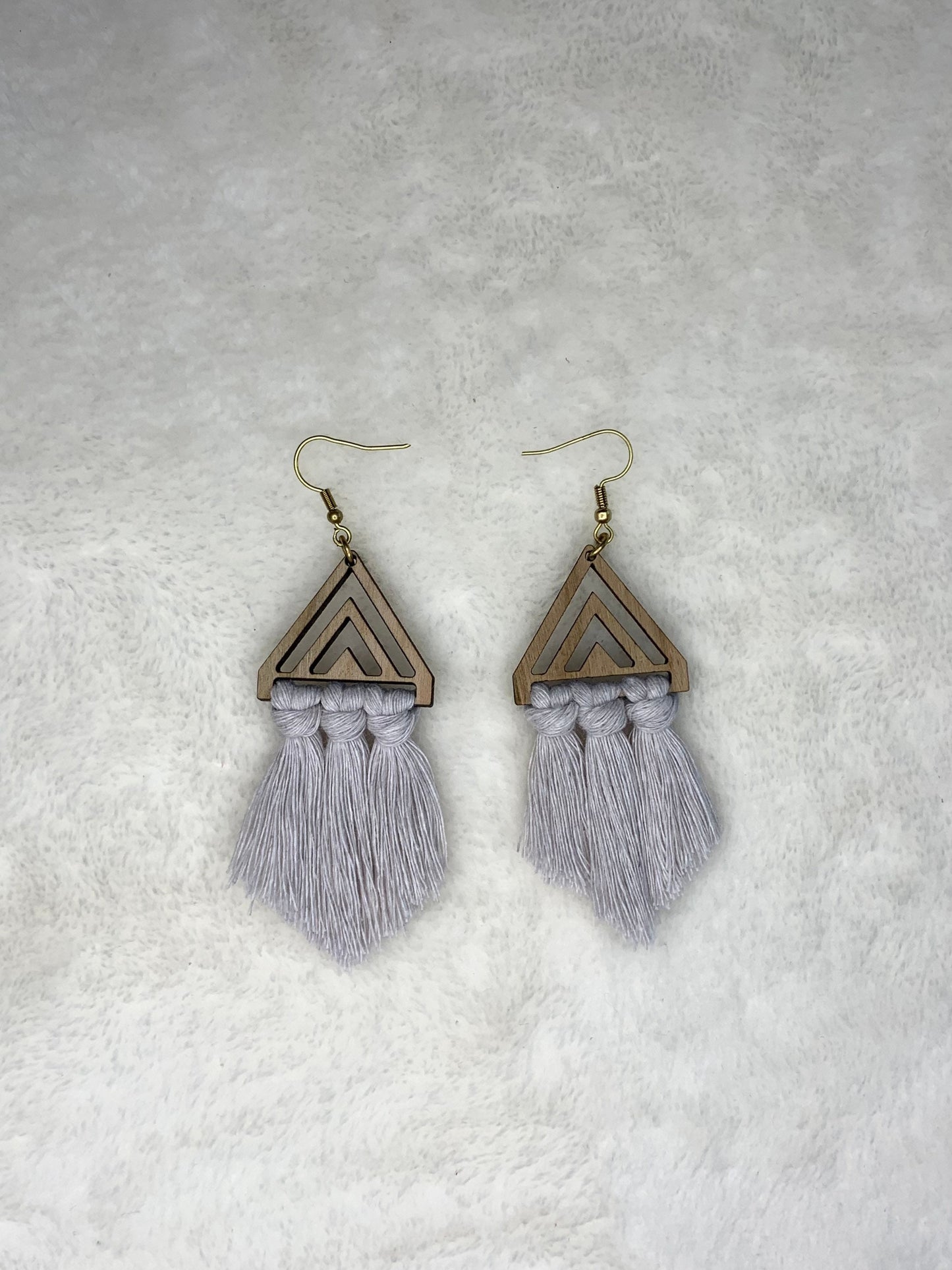 Handmade Wooden Macrame Triangle Earrings