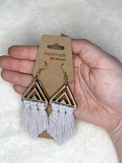 Handmade Wooden Macrame Triangle Earrings