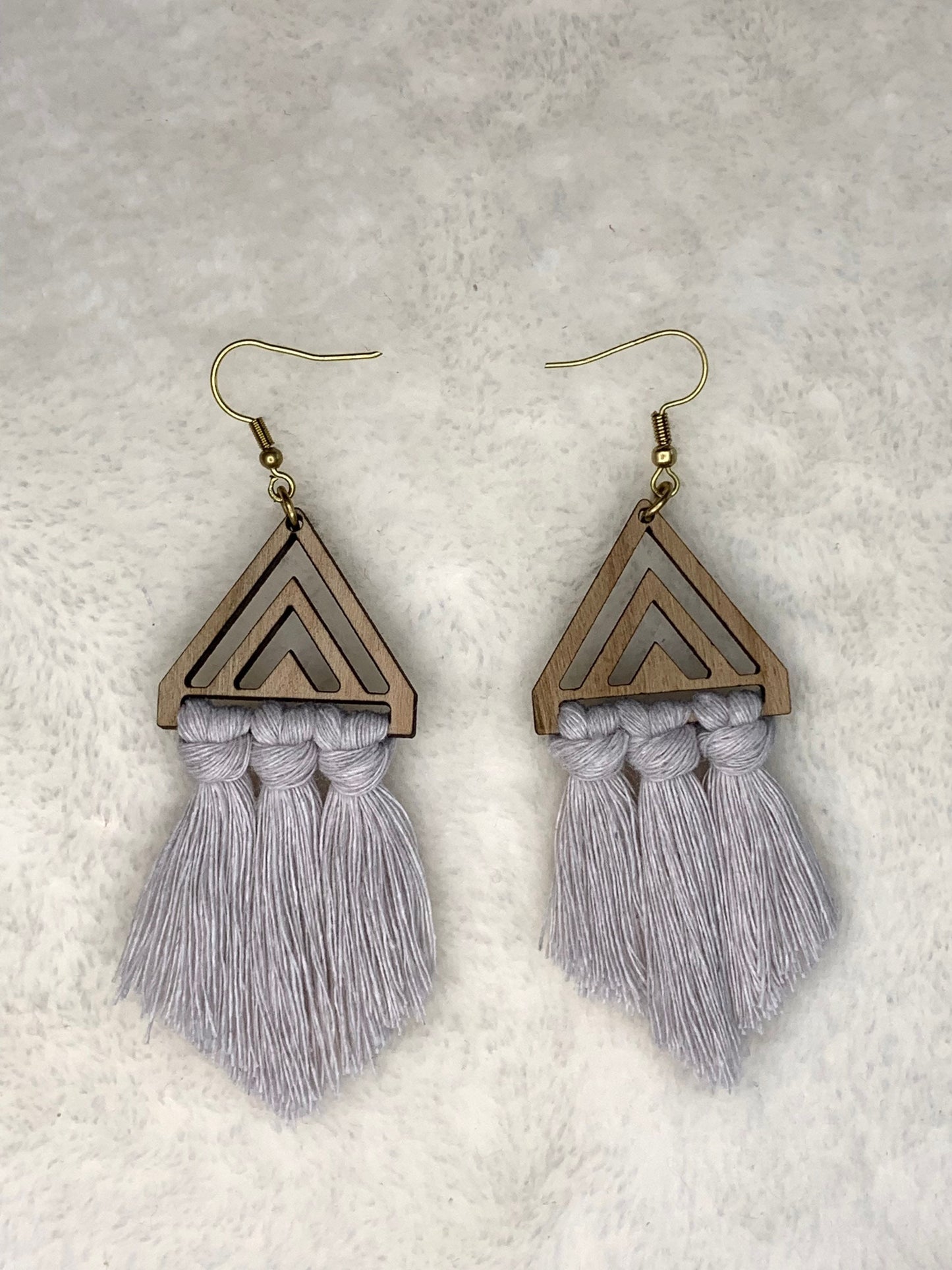 Handmade Wooden Macrame Triangle Earrings