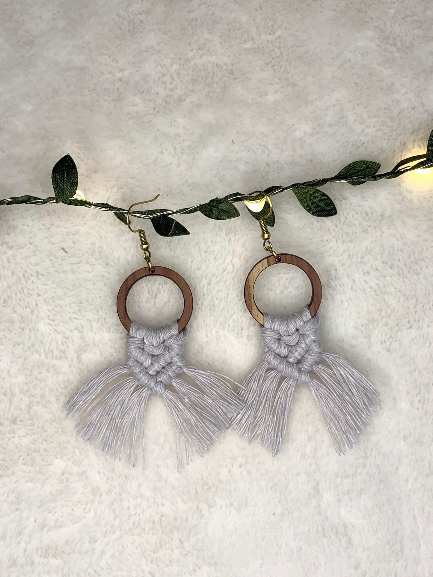 Handmade Wooden Macrame Hoop Earrings