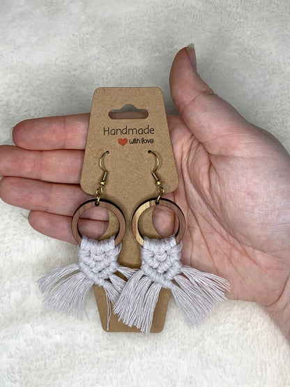 Handmade Wooden Macrame Hoop Earrings