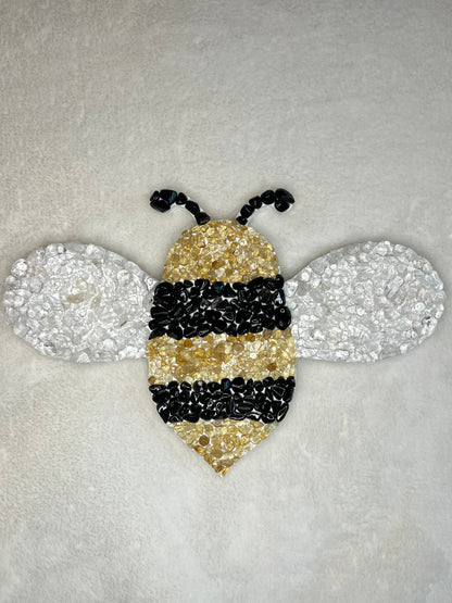 Crystal Bumblebee Wooden Wall Hanging, Obsidian, Clear Quartz, Citrine