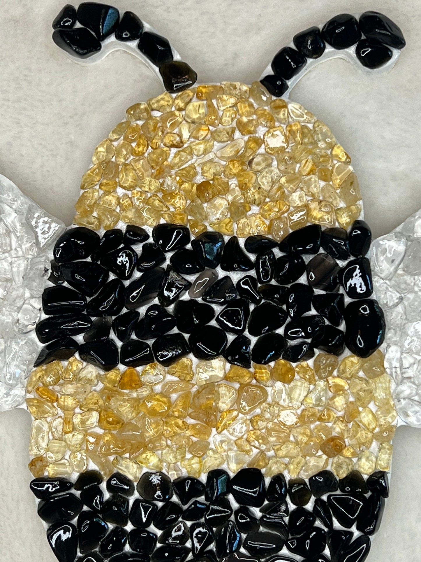 Crystal Bumblebee Wooden Wall Hanging, Obsidian, Clear Quartz, Citrine