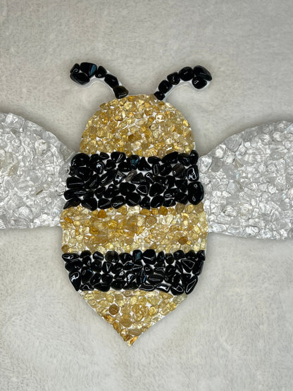 Crystal Bumblebee Wooden Wall Hanging, Obsidian, Clear Quartz, Citrine