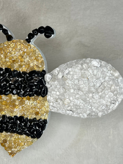 Crystal Bumblebee Wooden Wall Hanging, Obsidian, Clear Quartz, Citrine