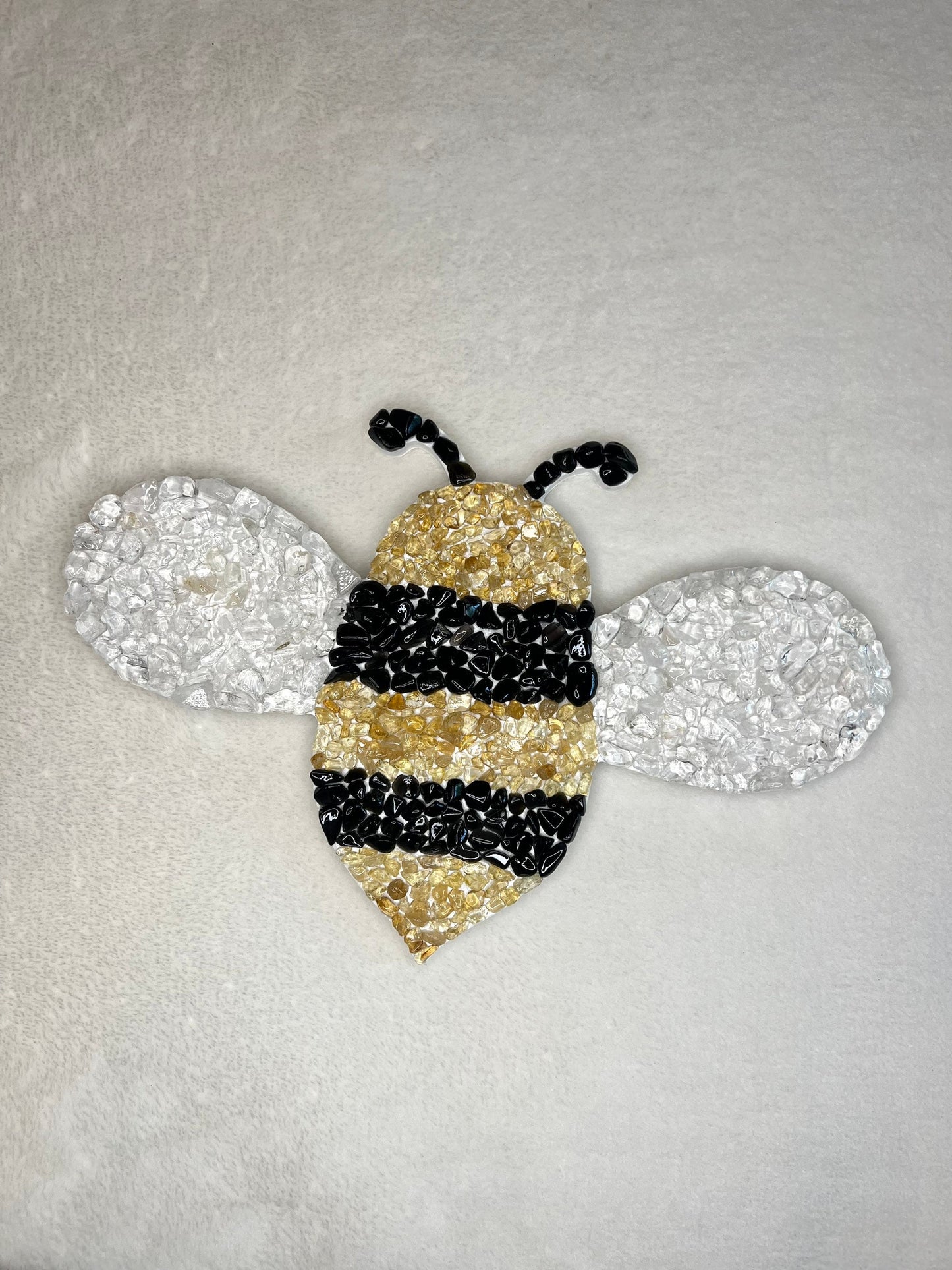 Crystal Bumblebee Wooden Wall Hanging, Obsidian, Clear Quartz, Citrine