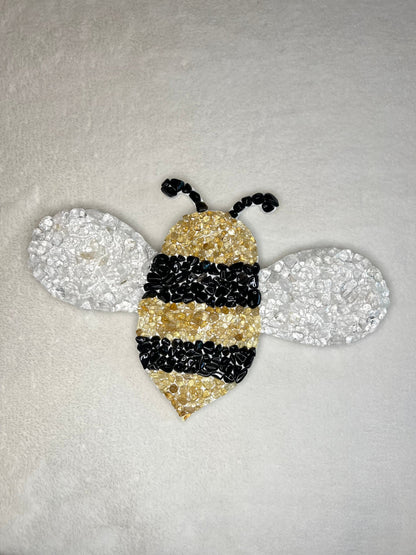 Crystal Bumblebee Wooden Wall Hanging, Obsidian, Clear Quartz, Citrine