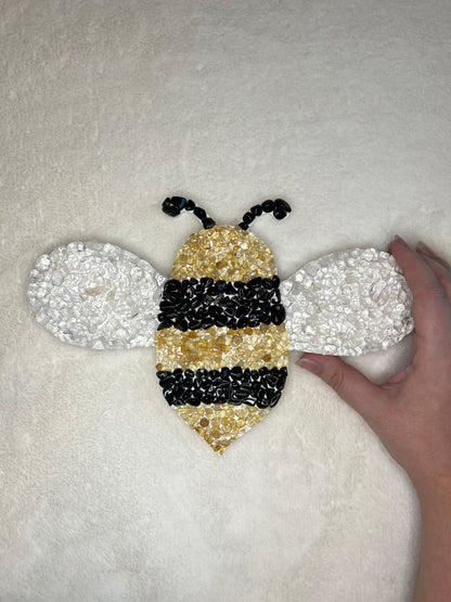 Crystal Bumblebee Wooden Wall Hanging, Obsidian, Clear Quartz, Citrine