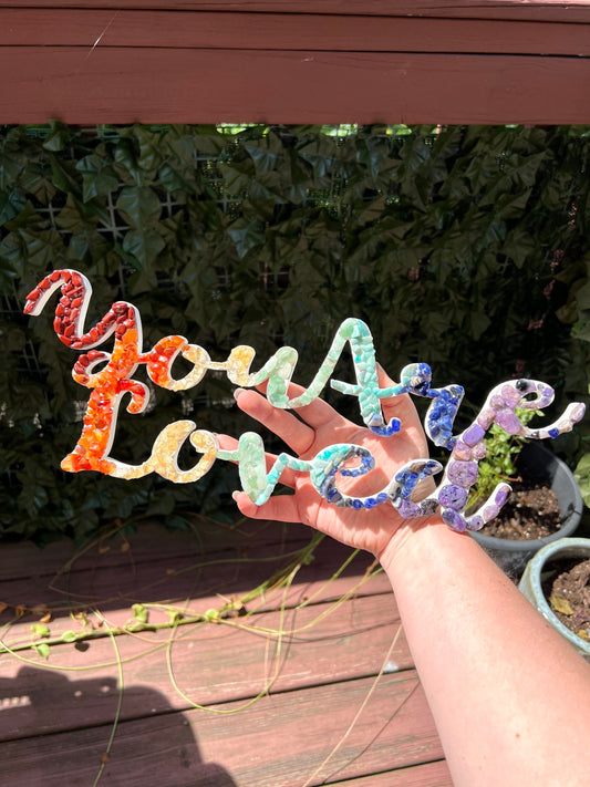 Rainbow Crystal You Are Loved Wooden Sign